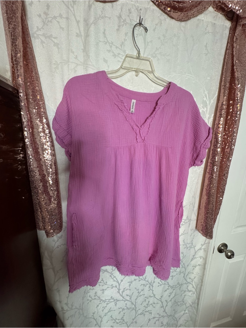 Zenana Outfitters Pink Gauze V-Neck Tunic